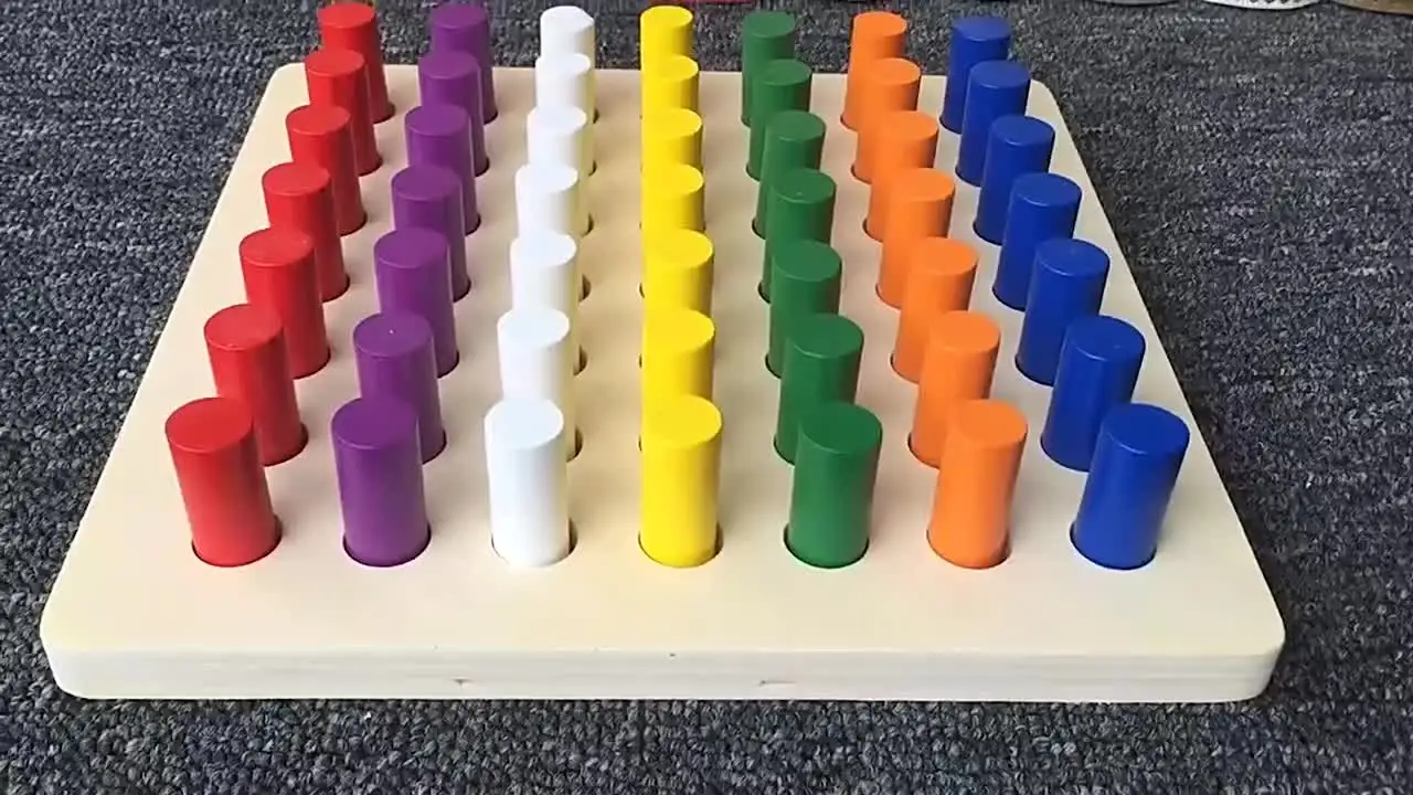 Seven colour Educational Colour Cognition Sorting & Stacking Wooden Peg Board Block Toys for 3+ Children