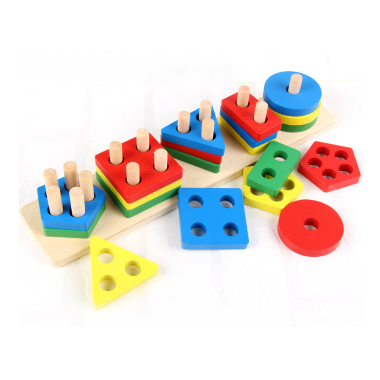 Wooden Sorting Stacking Montessori Toys, Shape Color Recognition Blocks Matching Puzzle Stacker Geometric Board Early Educational Puzzles for Years Old Boys and Girls