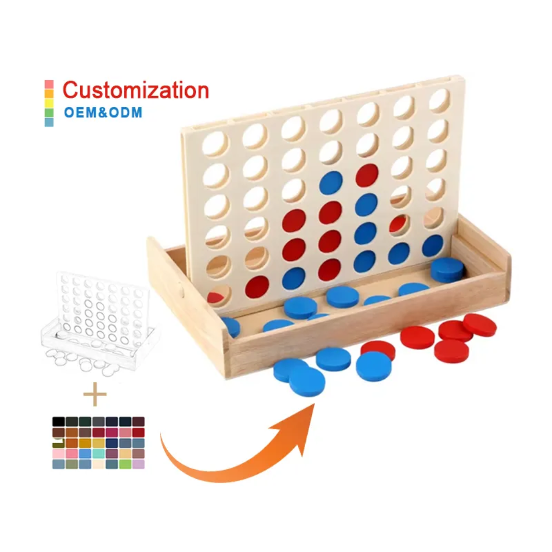 Wooden Four in a Row Board Game for Kids (Four-in-Line Strategy Toy)