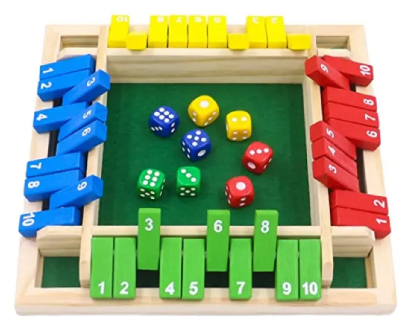 4 Players Wooden Shut the Box Dice Board Game for Kids & Family