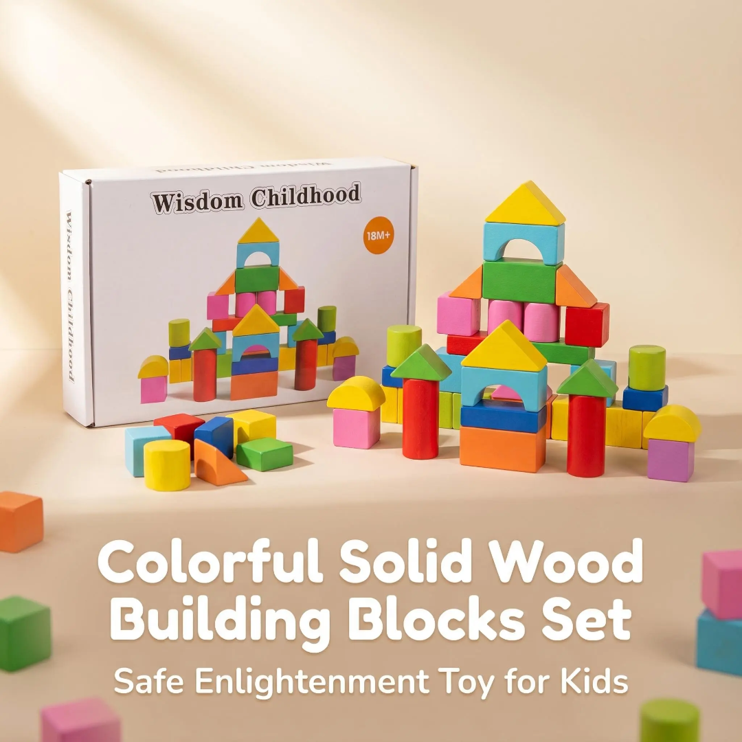 Colorful Solid Wood Building Blocks Set – Educational Toy for Kids