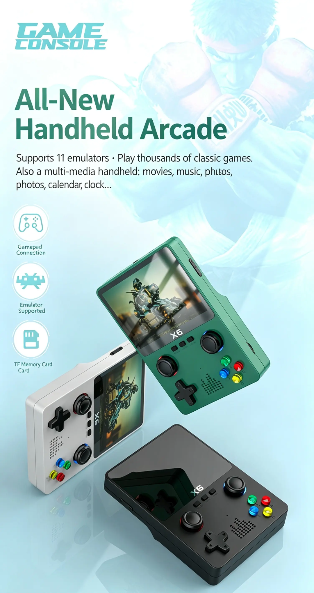 X6 Retro Handheld Game Console (3.5 Inch IPS Screen) 