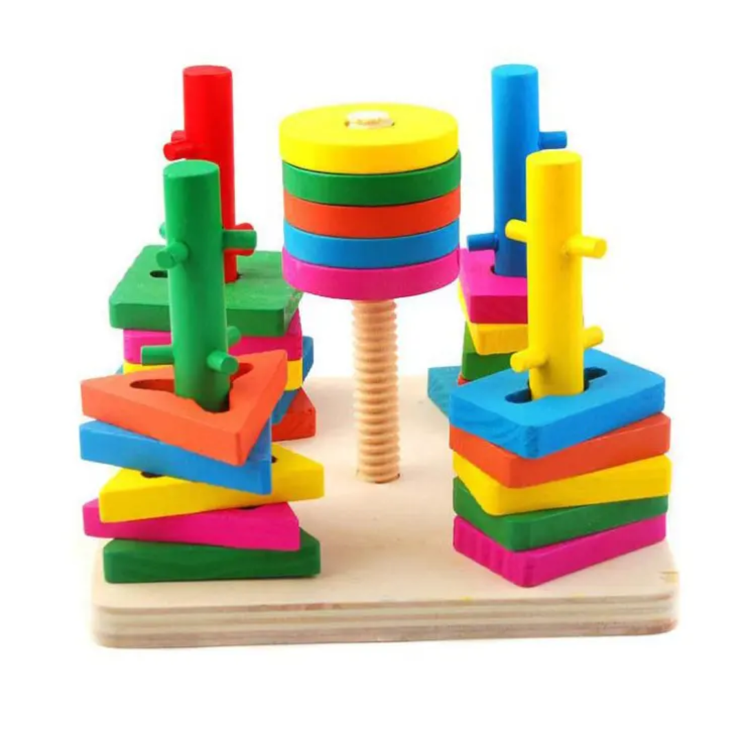 Wooden Geometric Five-Column Stacking Board Toy for Kids