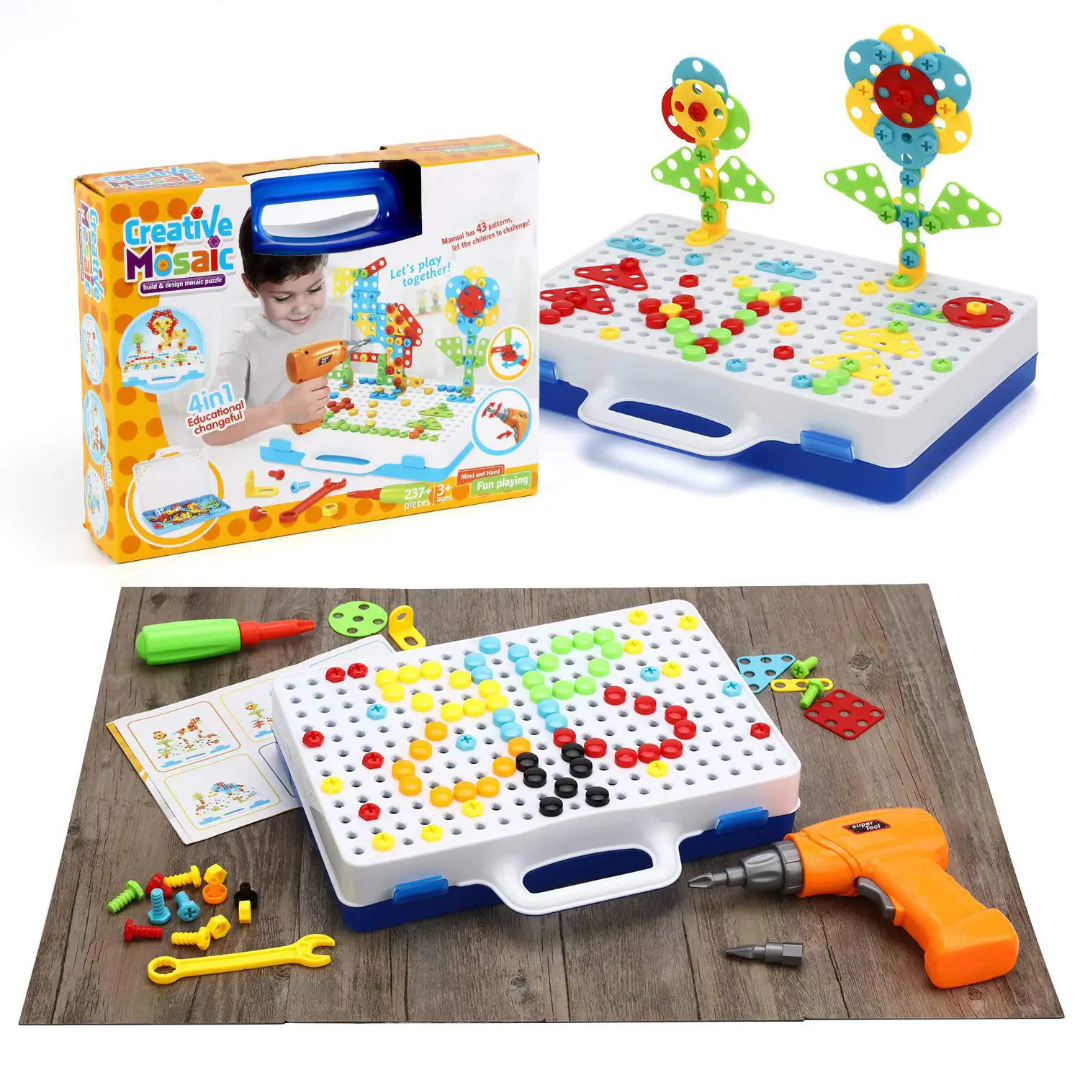 Creative Mosaic 237 Pcs Electric Drill & Screw Building Puzzle Set for Kids
