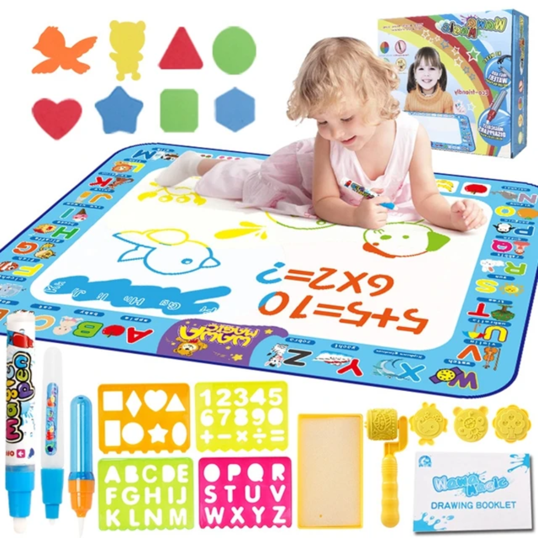 Kids Magic Water Drawing Doodle Mat Set with Magic Pens & Stencils
